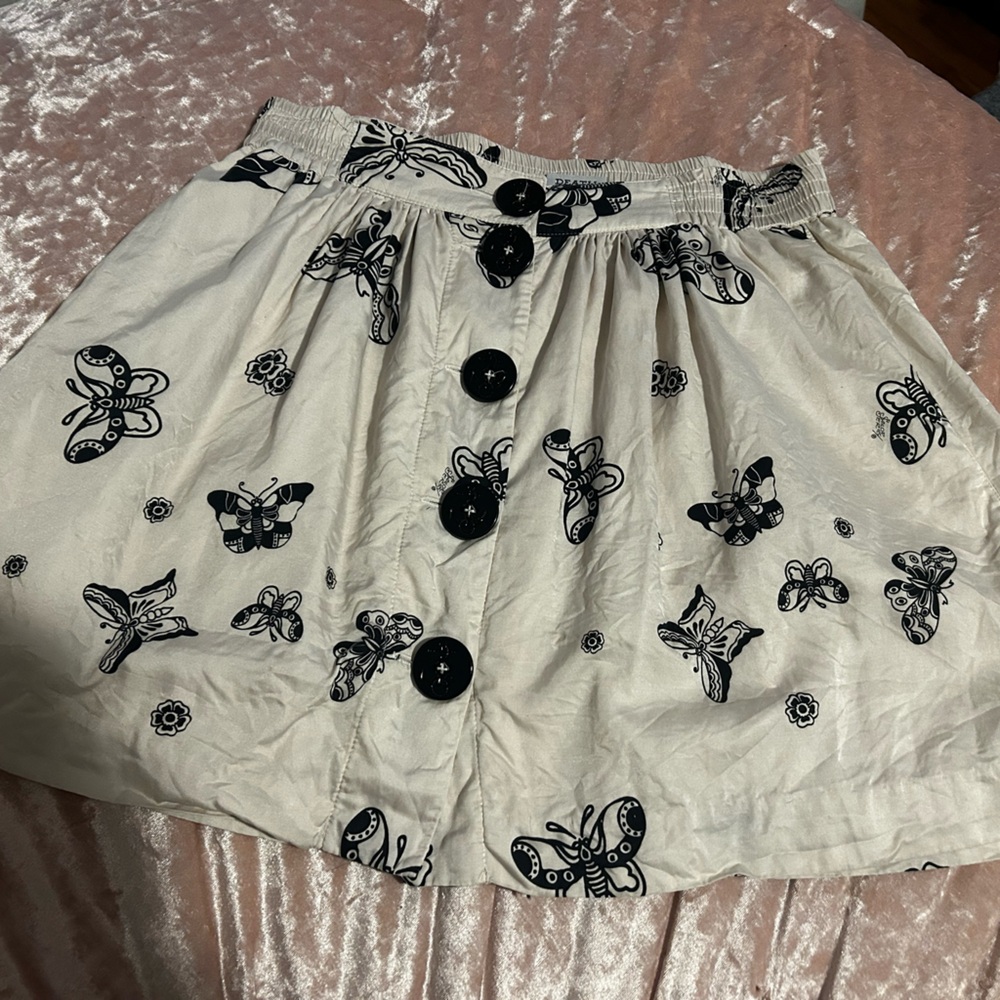 Sailor Jerry Butterfly Print Skirt with Black Buttons